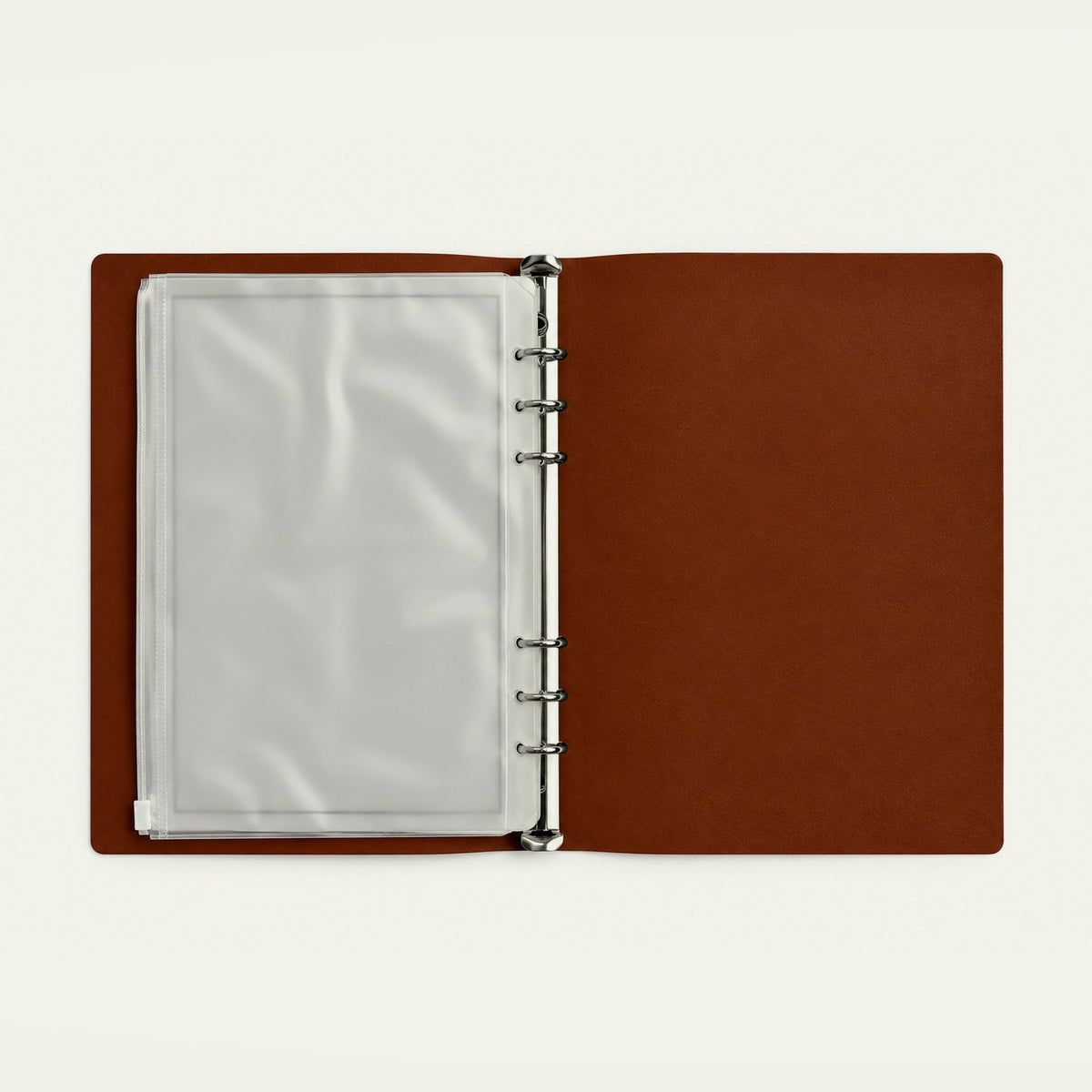 Infinote Hustle Reusable EverWrite Planner – Tan Brown, open, inside pocket sleeve