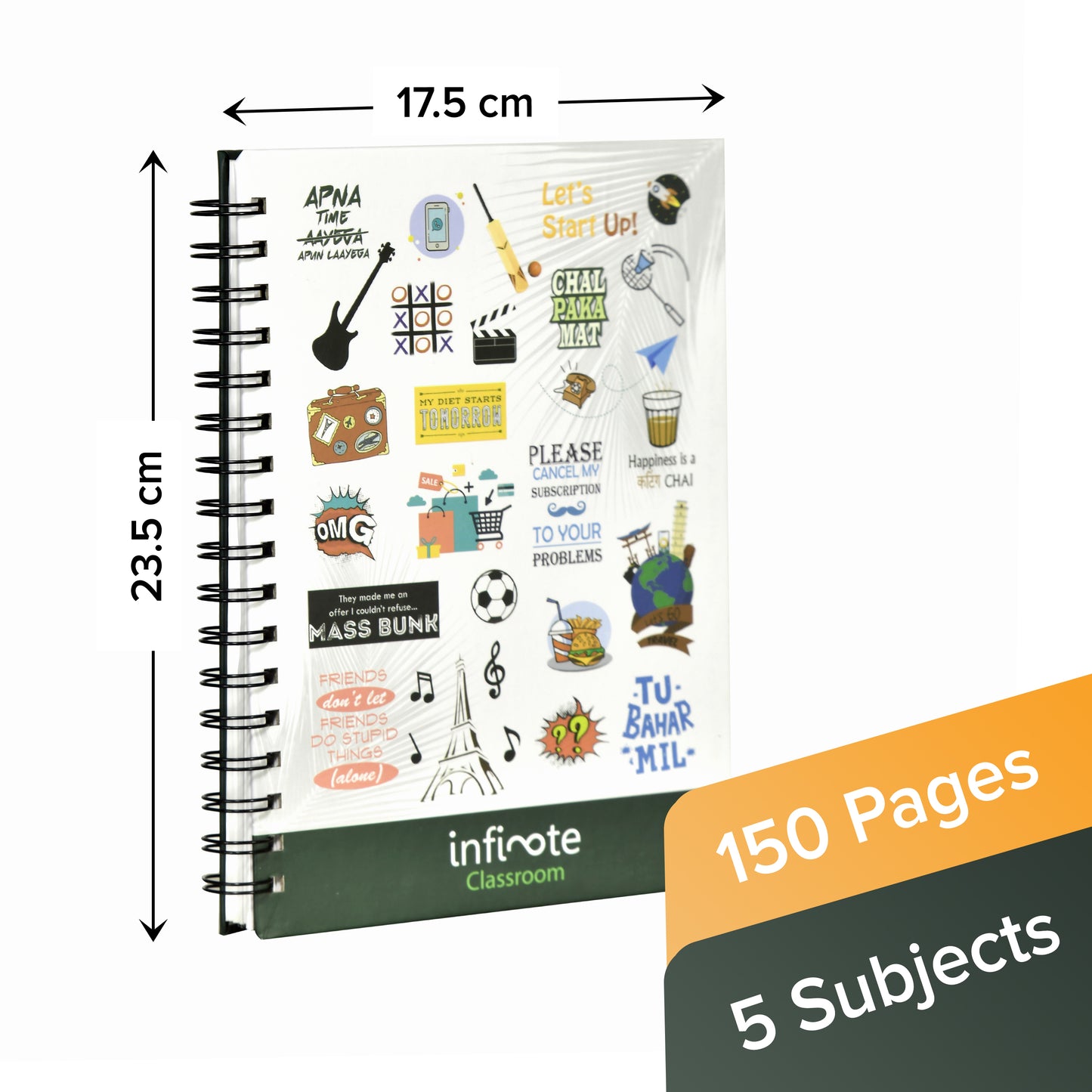 Infinote Classroom 5 Subject Reusable Stone Paper Smart Notebook - Includes 1 Erasable Pen