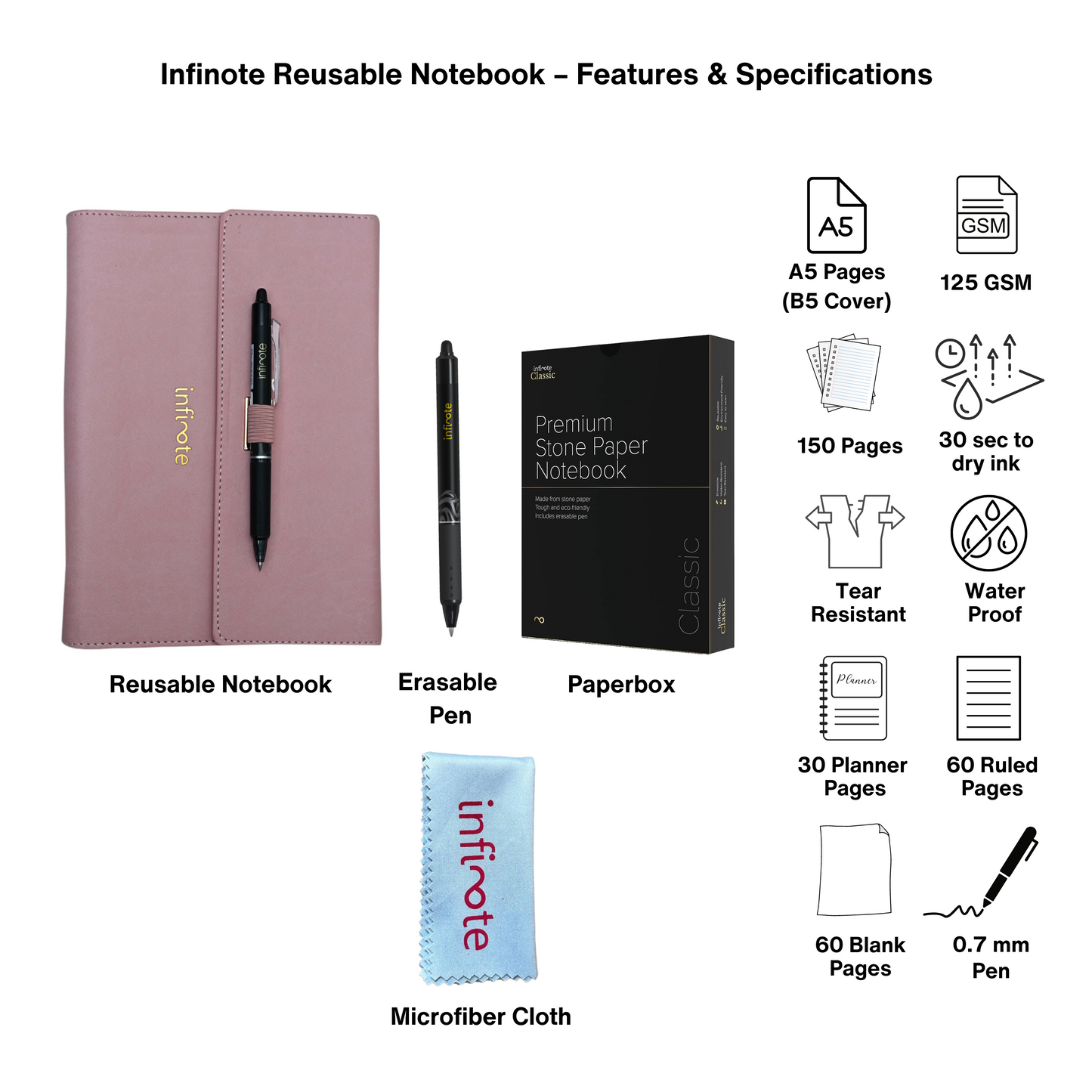 Executive Pink Reusable Stone Paper Smart Notebook and Planner (Size: B5)