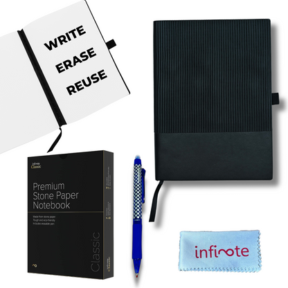 Infinote Leatherette Ribbed Soft Cover Classic Stone Paper Notebook – Water-Resistant, Eco-Friendly, Half-Ruled & Half-Unruled Pages, with Pen Holder & Back Pocket