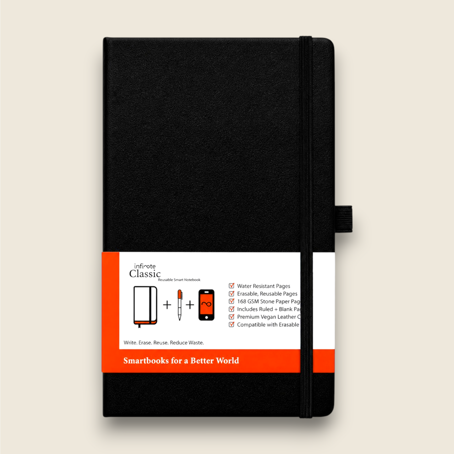 Infinote Classic Signature Black — AI-Ready Reusable Stone Paper Notebook