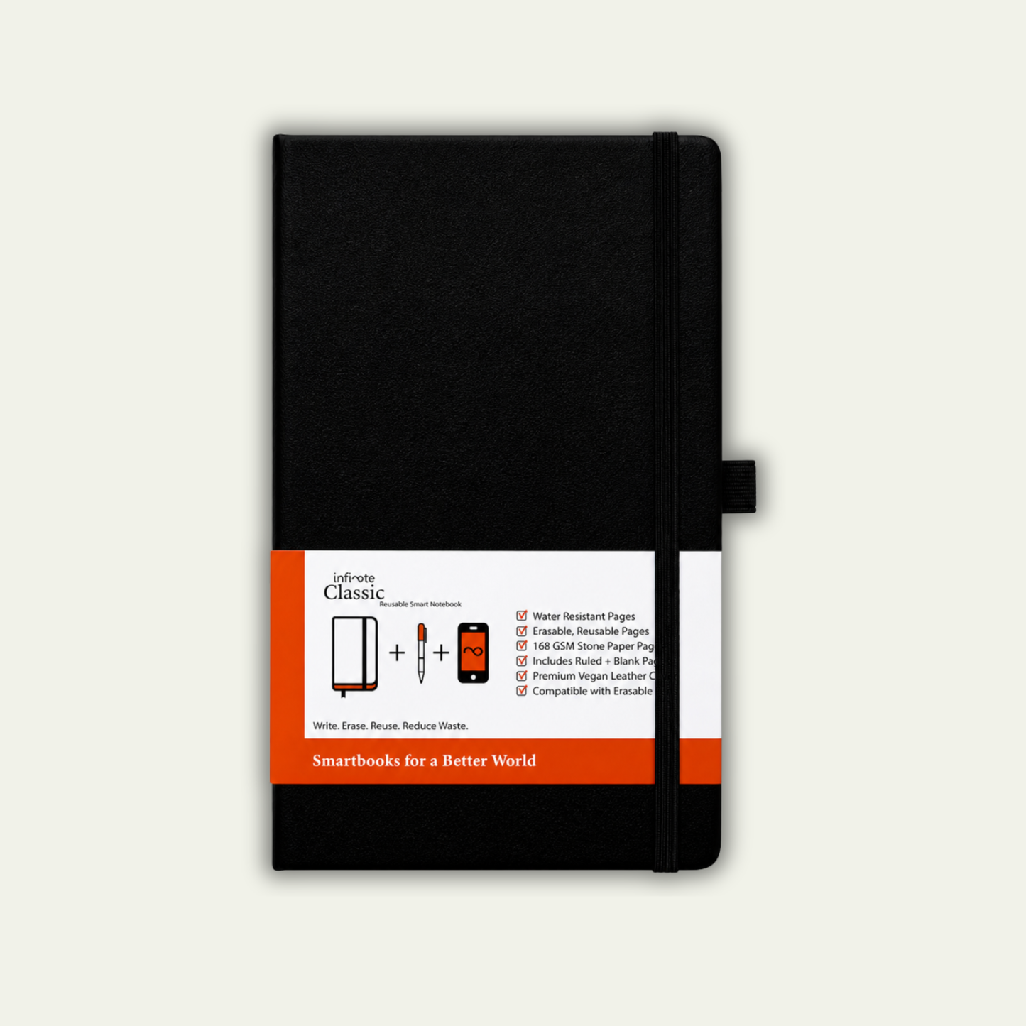 Classic Black Reusable Smart Notebook : Sustainable Note-Taking Solution