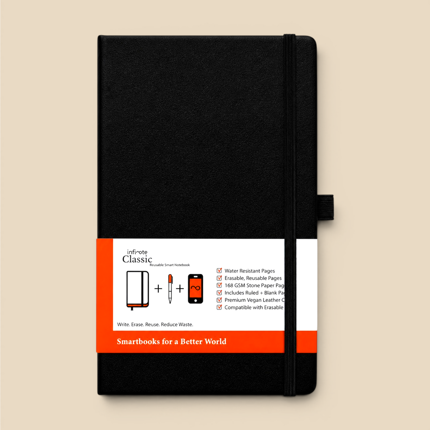 Infinote Classic Signature Black — AI-Ready Reusable Stone Paper Notebook