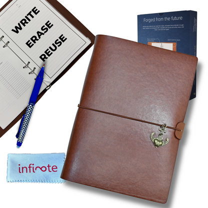 Infinote Hustle Reusable Stone Paper Smart Notebook and Planner B5 Cover with A5 Pages, Planner, Ruled & Unruled Sections, Eco-Friendly & Erasable, Ideal for Notes, Goals, & Organization ( 96 Pages | 48 Sheets | 48 Sides, Tan Brown,71)