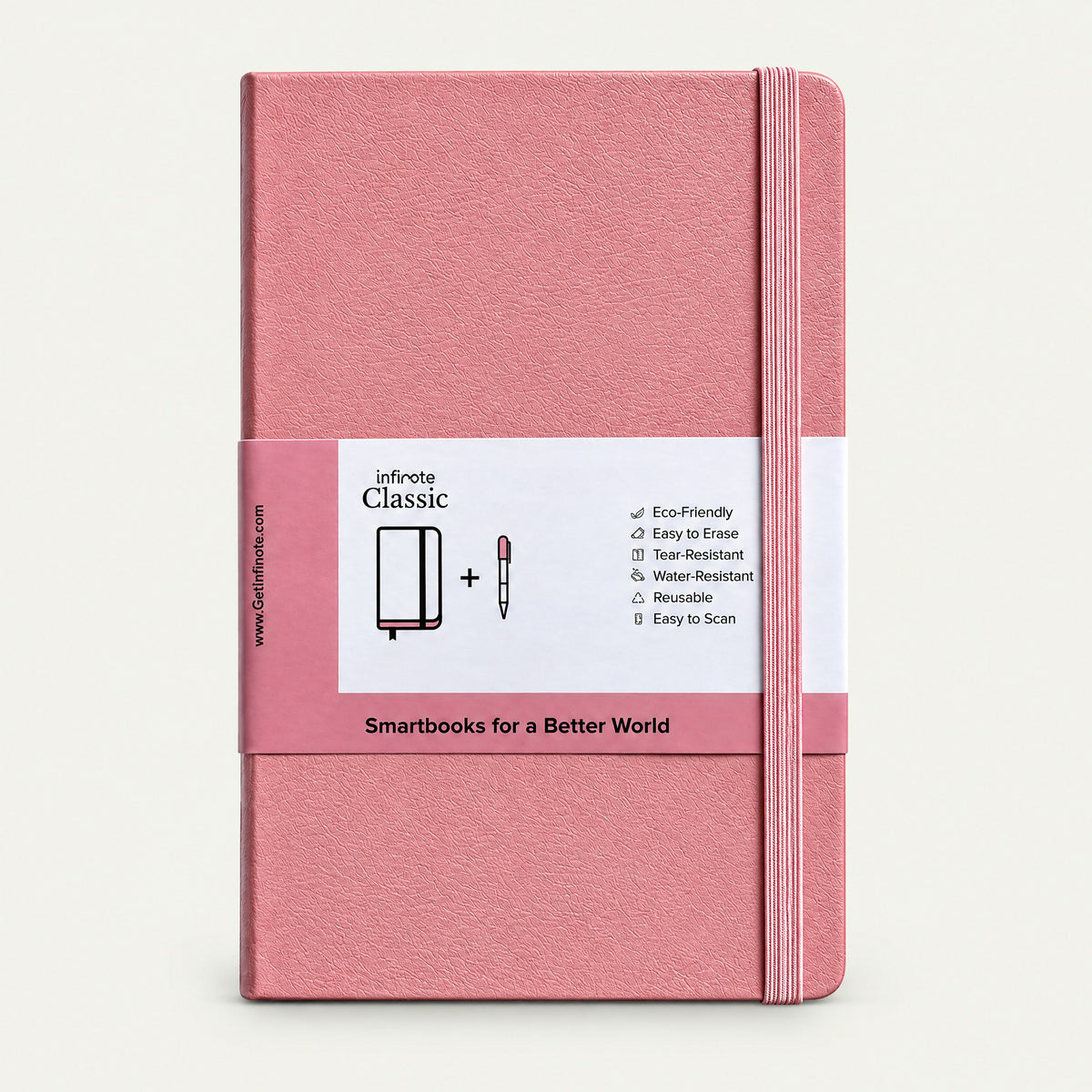 Infinote Classic Reusable Stone Paper AI Smart Notebook – Baby Pink, front view