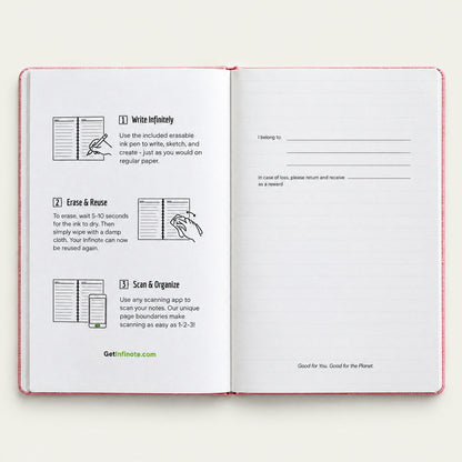 Infinote Classic Reusable Stone Paper AI Smart Notebook – Baby Pink, instructions page