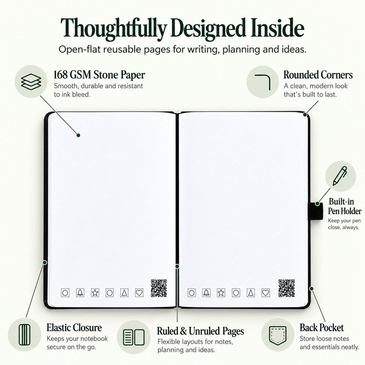 Infinote Classic Reusable Stone Paper AI Smart Notebook, inside pages
