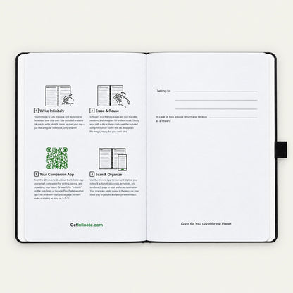 Infinote Classic Reusable Stone Paper AI Smart Notebook – Black, instructions page