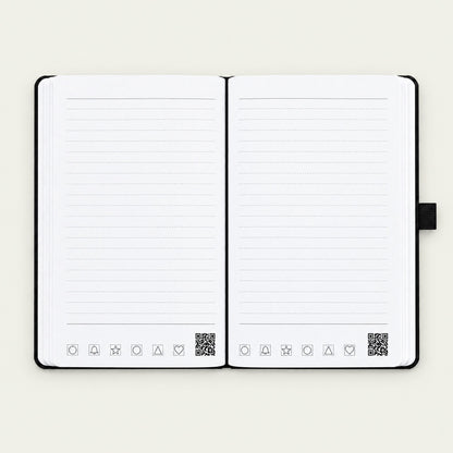 Infinote Classic Reusable Stone Paper AI Smart Notebook – Black, open, ruled pages