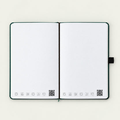 Infinote Classic Reusable Stone Paper AI Smart Notebook – Dark Green, open, blank pages
