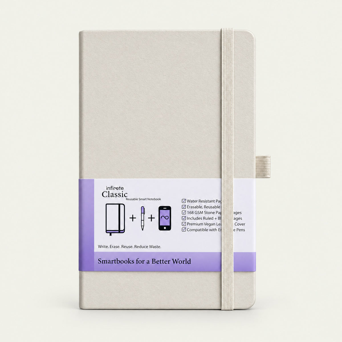 Infinote Classic Reusable Stone Paper AI Smart Notebook – Ivory, front view