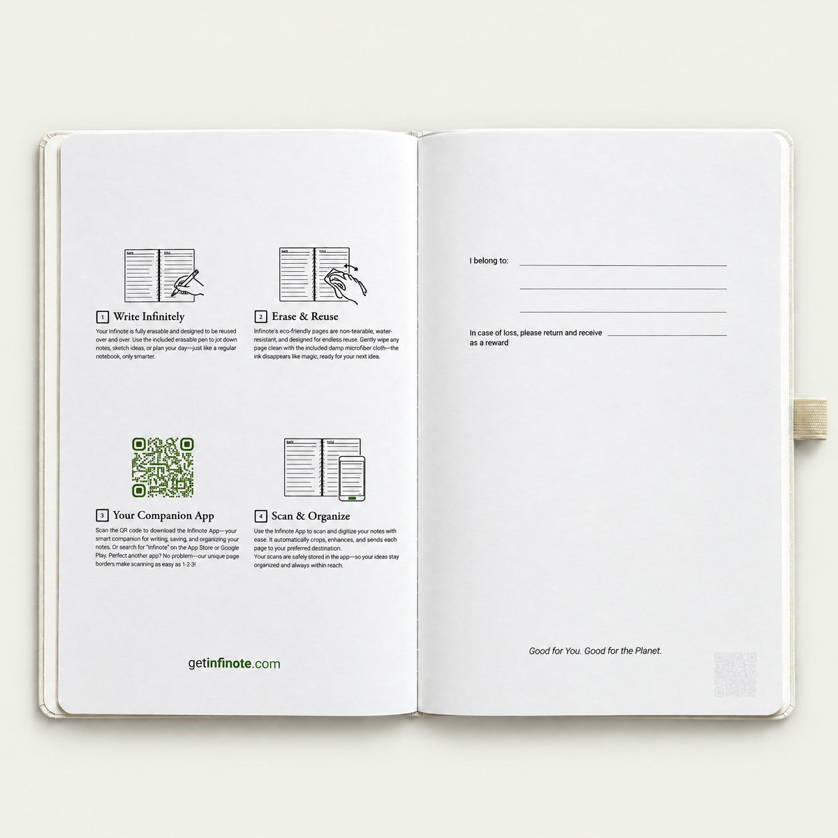 Infinote Classic Reusable Stone Paper AI Smart Notebook – Ivory, instructions page