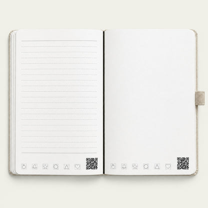 Infinote Classic Reusable Stone Paper AI Smart Notebook – Ivory, open, ruled and blank pages