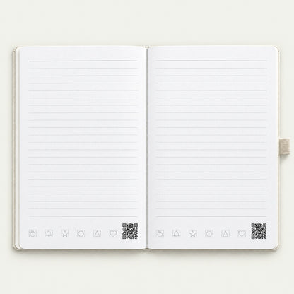 Infinote Classic Reusable Stone Paper AI Smart Notebook – Ivory, open, ruled pages
