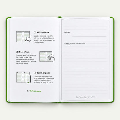 Infinote Classic Reusable Stone Paper AI Smart Notebook – Lime Green, instructions page