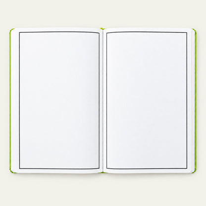 Infinote Classic Reusable Stone Paper AI Smart Notebook – Lime Green, open, blank pages