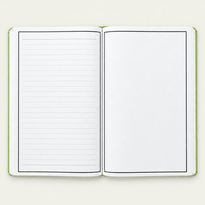 Infinote Classic Reusable Stone Paper AI Smart Notebook – Lime Green, open, ruled pages