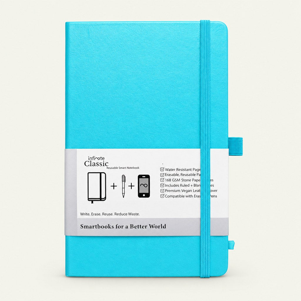 Infinote Classic Reusable Stone Paper AI Smart Notebook – Reef Blue, front view