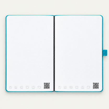 Infinote Classic Reusable Stone Paper AI Smart Notebook – Reef Blue, open, blank pages