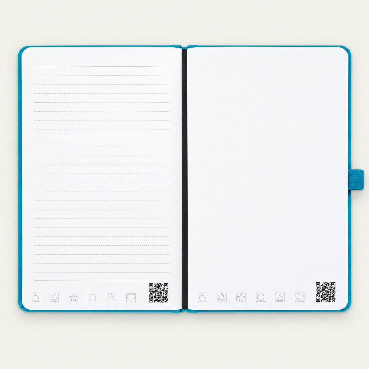Infinote Classic Reusable Stone Paper AI Smart Notebook – Reef Blue, open, ruled and blank pages