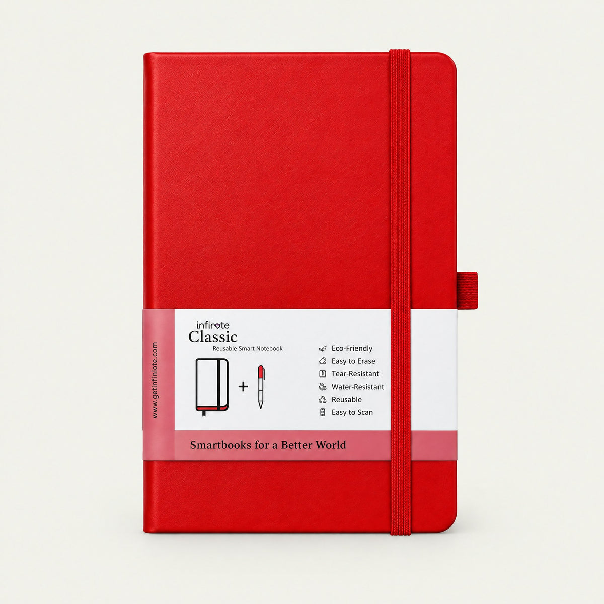 Infinote Classic Reusable Stone Paper AI Smart Notebook – Scarlet Red, front view