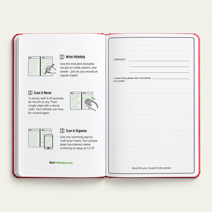 Infinote Classic Reusable Stone Paper AI Smart Notebook – Scarlet Red, instructions page