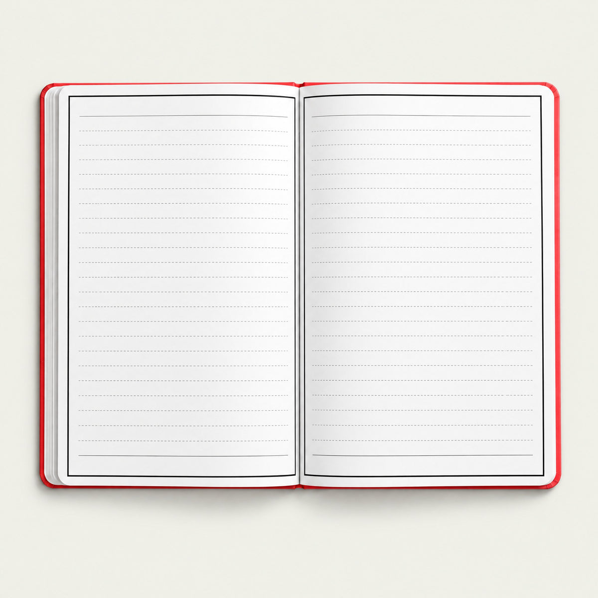 Infinote Classic Reusable Stone Paper AI Smart Notebook – Scarlet Red, open, ruled and blank pages