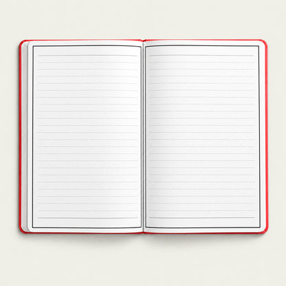 Infinote Classic Reusable Stone Paper AI Smart Notebook – Scarlet Red, open, ruled and blank pages