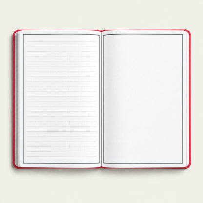Infinote Classic Reusable Stone Paper AI Smart Notebook – Scarlet Red, open, ruled pages