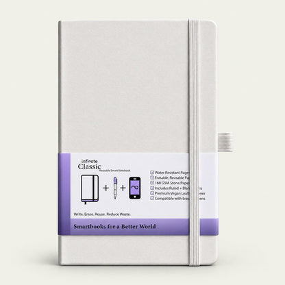 Infinote Classic Reusable Stone Paper AI Smart Notebook – White, front view