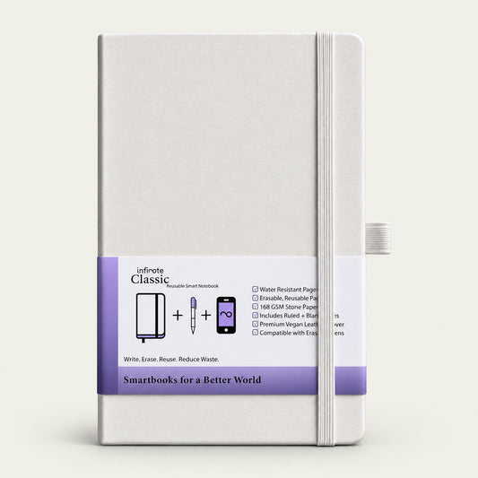 Infinote Classic Reusable Stone Paper AI Smart Notebook – White, front view