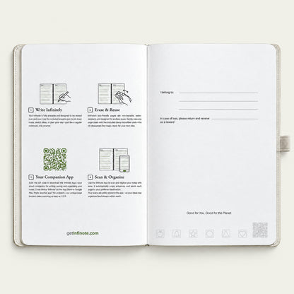 Infinote Classic Reusable Stone Paper AI Smart Notebook – White, instructions page