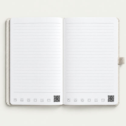 Infinote Classic Reusable Stone Paper AI Smart Notebook – White, open, ruled and blank pages