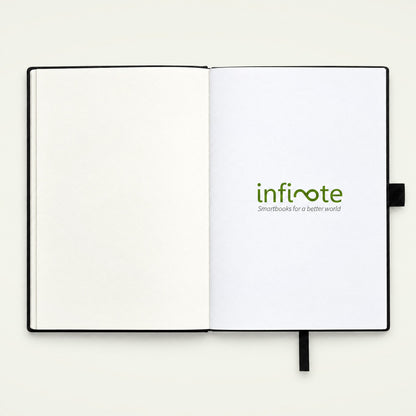 Infinote Classic Ribbed Reusable Stone Paper AI Smart Notebook – Black, Compact, branding page