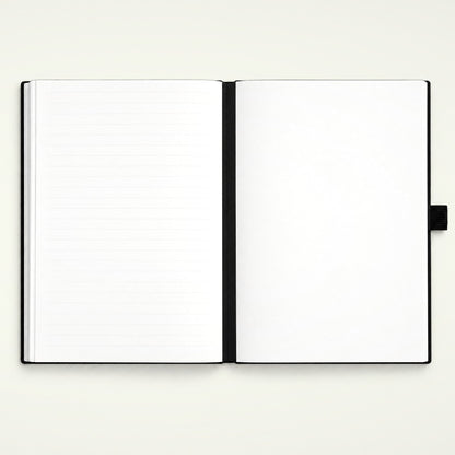 Infinote Classic Ribbed Reusable Stone Paper AI Smart Notebook – Black, Compact, open, blank pages