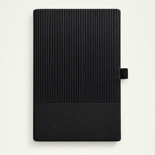 Infinote Classic Ribbed Reusable Stone Paper AI Smart Notebook – Black, Large, front view