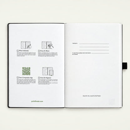 Infinote Classic Ribbed Reusable Stone Paper AI Smart Notebook – Black, Large, instructions page