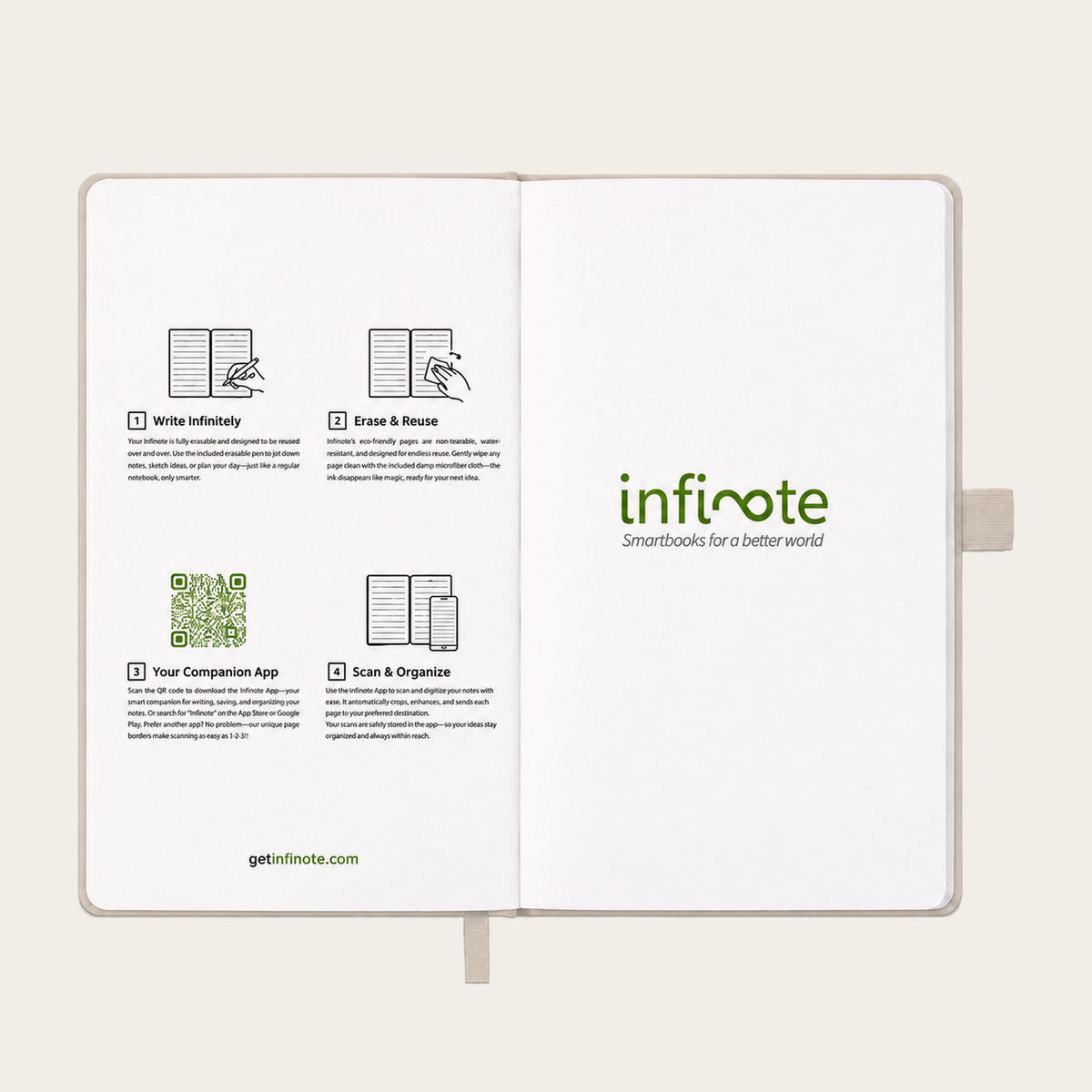 Infinote Classic Reusable Stone Paper AI Smart Notebook – Ivory, instructions page