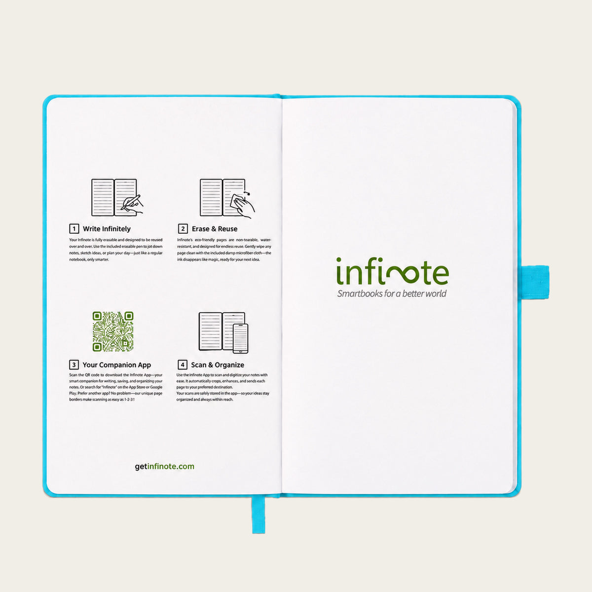Infinote Classic Reusable Stone Paper AI Smart Notebook – Reef Blue, instructions page