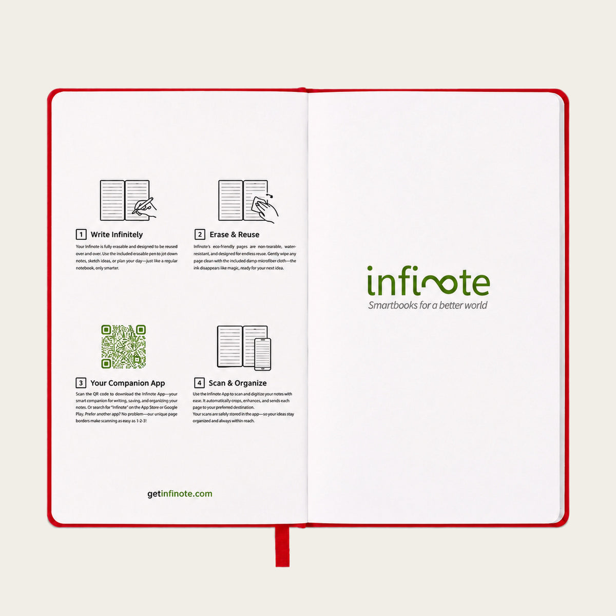 Infinote Classic Reusable Stone Paper AI Smart Notebook – Scarlet Red, instructions page