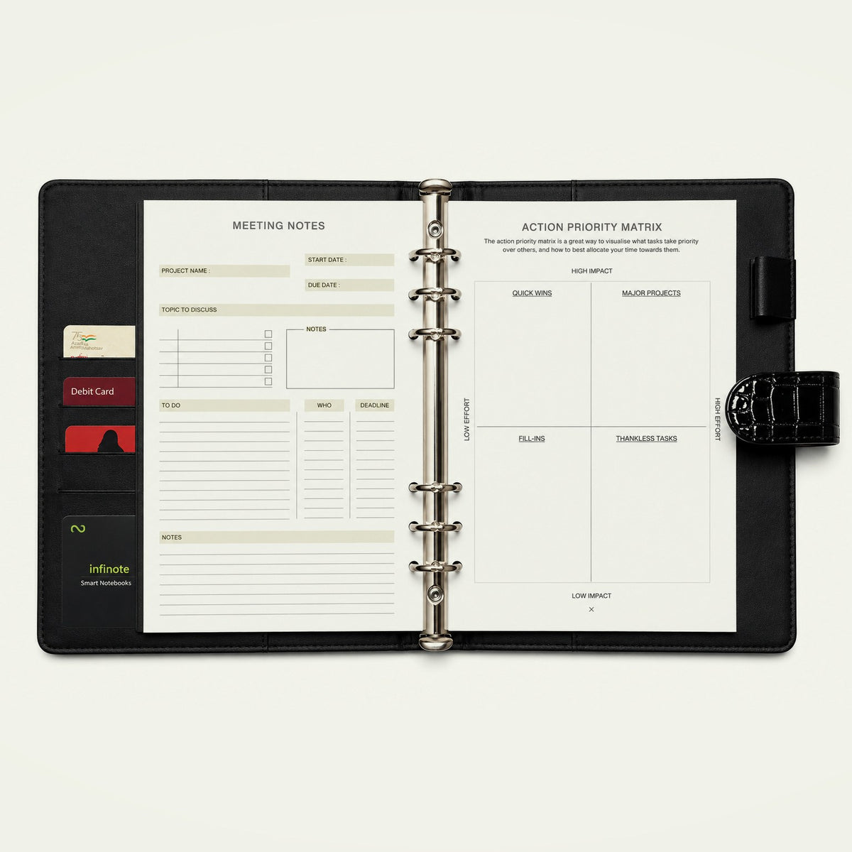 Infinote Elite Croc Limited Edition AI Planner Smart Notebook, Black Croc, planner pages