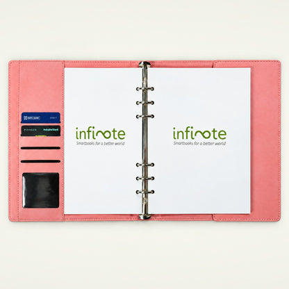 Infinote Elite Series AI Planner Smart Notebook – Pink, open, inside card pockets