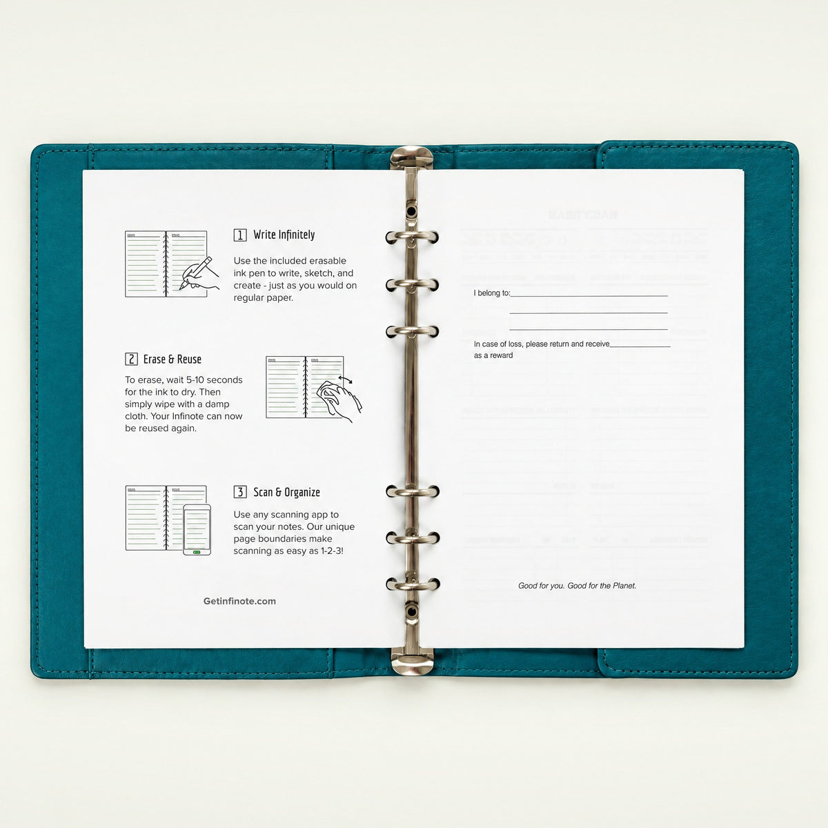 Infinote Elite Series AI Planner Smart Notebook – Turquoise, instructions page