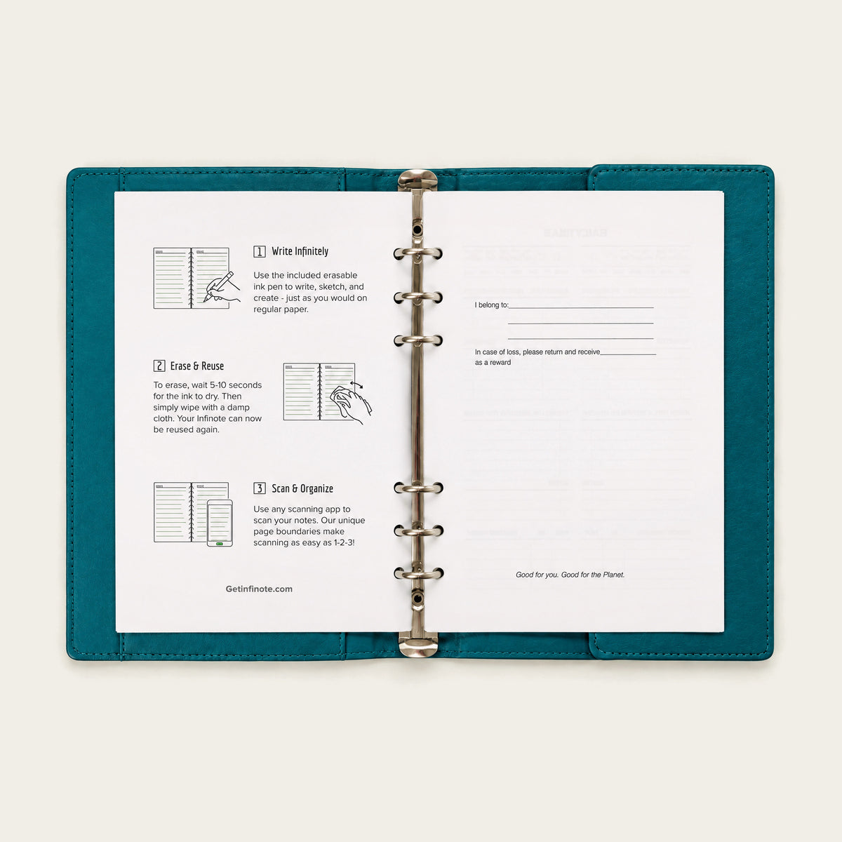 Infinote Elite Series AI Planner Smart Notebook – Turquoise, instructions page