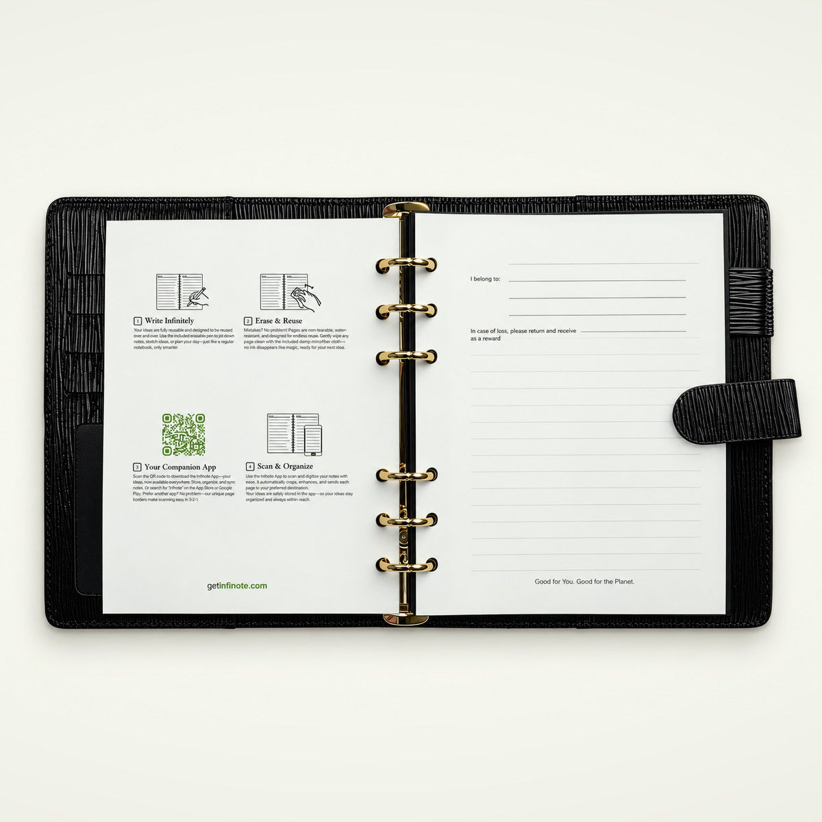 Infinote Executive Mini AI Smart Notebook – Black, instructions page
