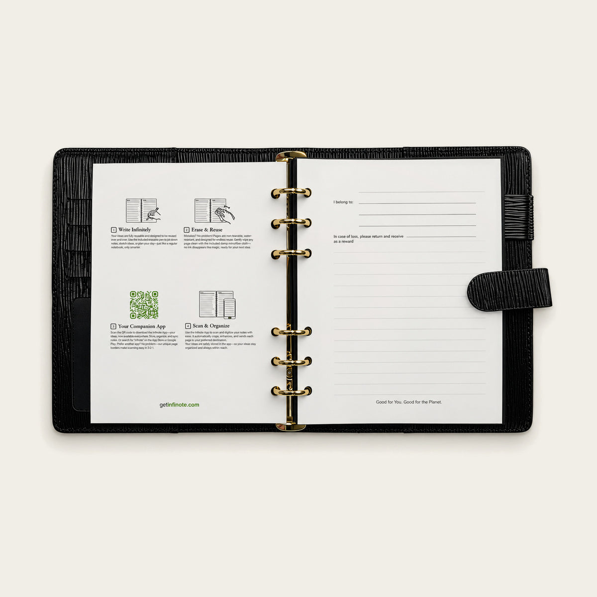 Infinote Executive Mini AI Smart Notebook – Black, instructions page