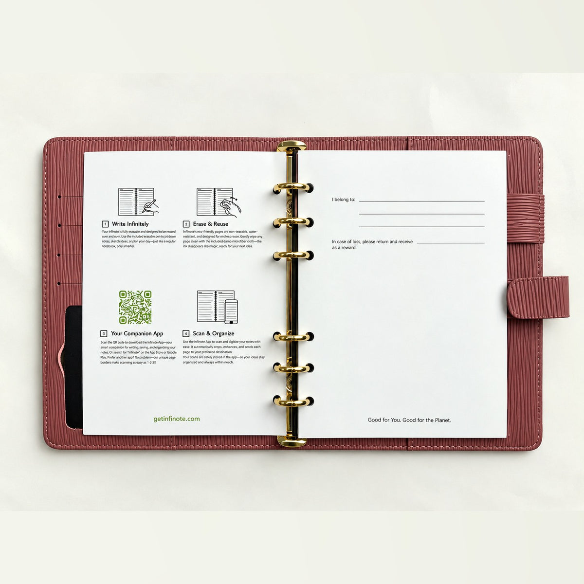 Infinote Executive Mini AI Smart Notebook – Mauve, instructions page