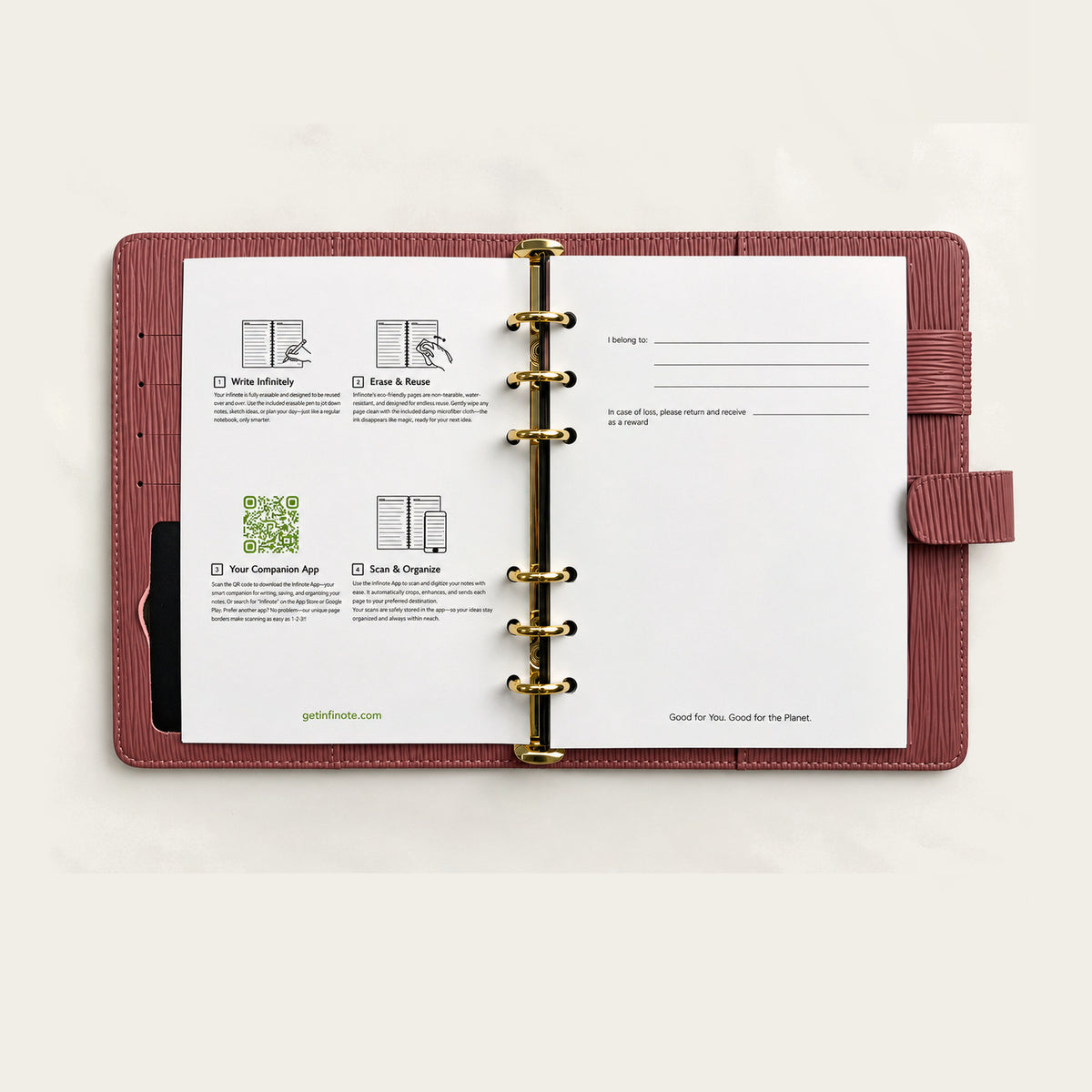 Infinote Executive Mini AI Smart Notebook – Mauve, instructions page