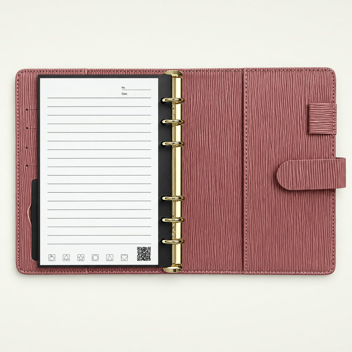 Infinote Executive Mini AI Smart Notebook – Mauve, open, ruled page and inner cover