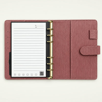 Infinote Executive Mini AI Smart Notebook – Mauve, open, ruled page and inner cover